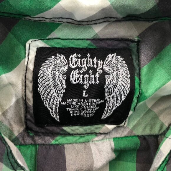 Eighty Eight Mens Shirt Large Long Sleeve Green Plaid Button-Up Casual Western - Picture 8 of 10